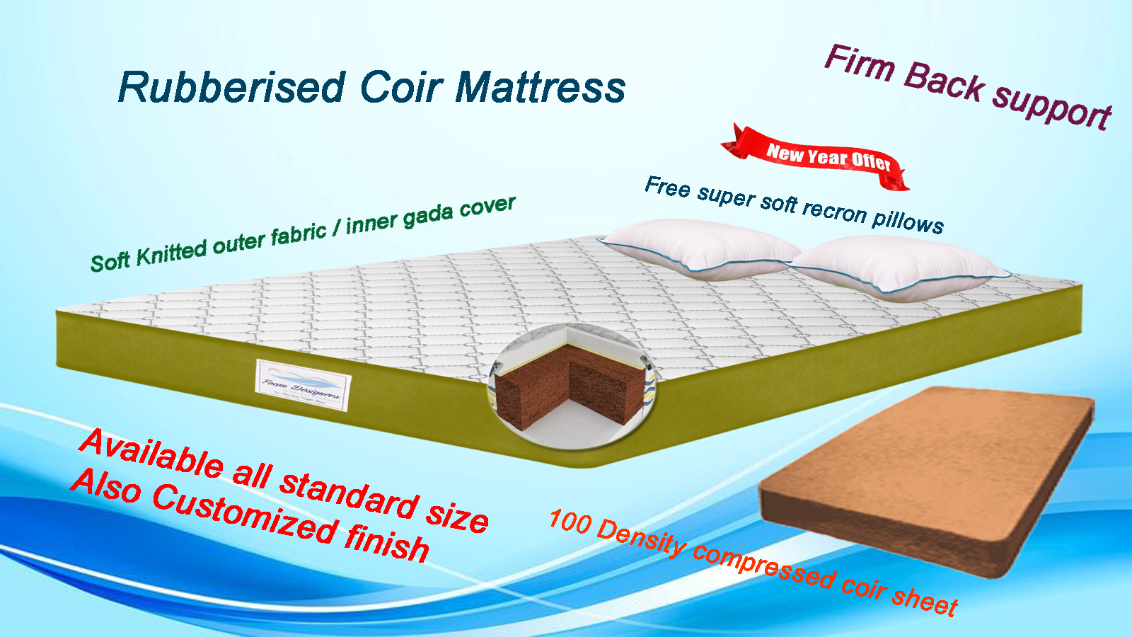 Rubberized Coir Foam Mattress Manufacturers in Chennai, Rubberised Coir